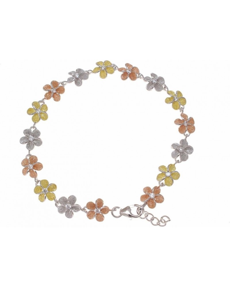 925 sterling silver yellow rose gold tricolor plated Hawaiian plumeria flower bracelet 10mm 7 $29.40 Others