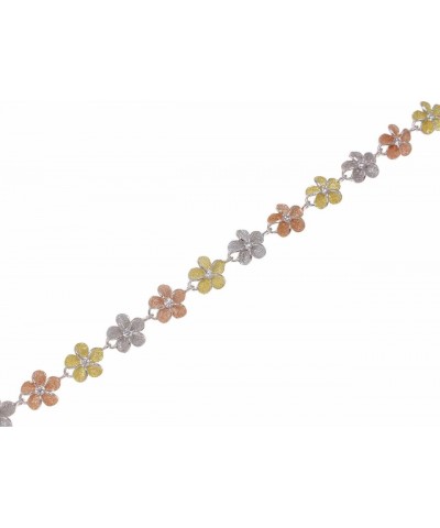 925 sterling silver yellow rose gold tricolor plated Hawaiian plumeria flower bracelet 10mm 7 $29.40 Others