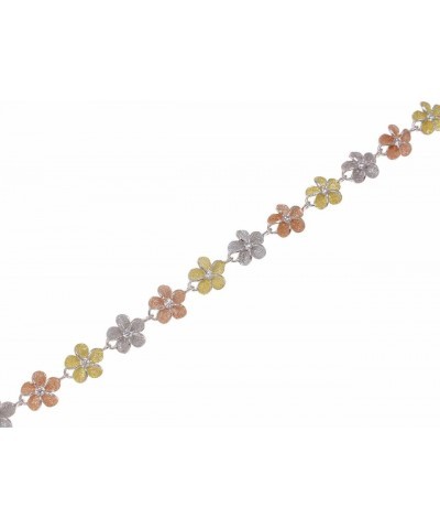 925 sterling silver yellow rose gold tricolor plated Hawaiian plumeria flower bracelet 10mm 7 $29.40 Others