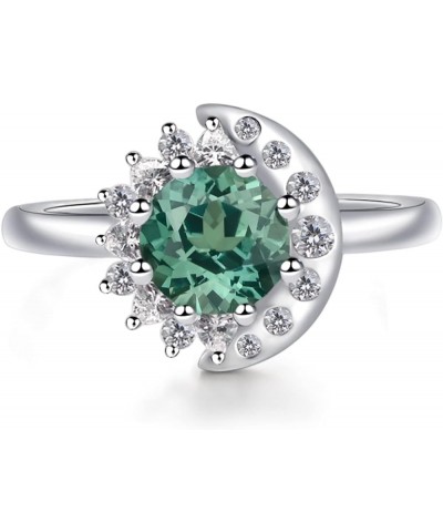 S925 Sterling Silver Round Shaped 7 MM Halo Engagement Ring Sun and Moon Ring Gemstone Ring for Women Green Sapphire $60.63 R...