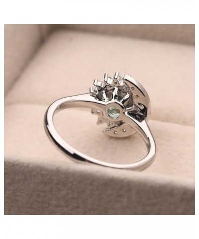 S925 Sterling Silver Round Shaped 7 MM Halo Engagement Ring Sun and Moon Ring Gemstone Ring for Women Green Sapphire $60.63 R...