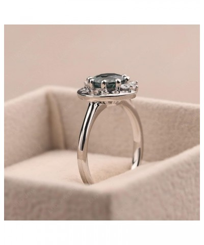 S925 Sterling Silver Round Shaped 7 MM Halo Engagement Ring Sun and Moon Ring Gemstone Ring for Women Green Sapphire $60.63 R...