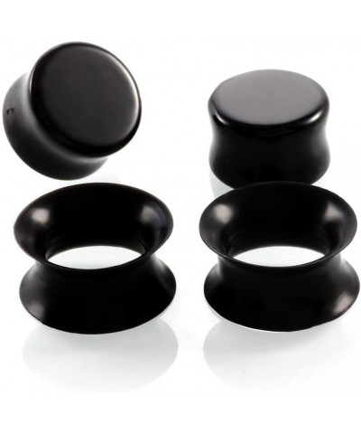 2 Pairs Black Natural Obsidian Stone/Ultra-Thin Silicone Ear Gauges Plugs Tunnels Expanders Stretcher Body Piercing Jewelry,2...