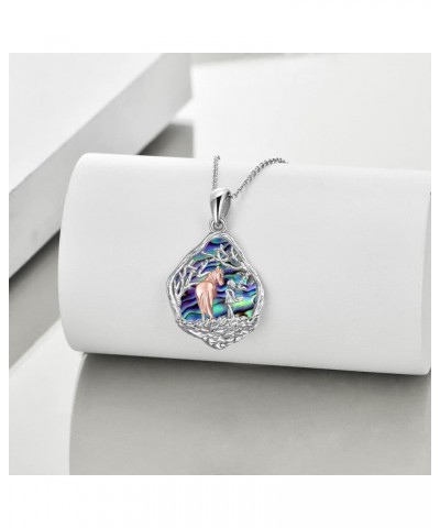 Wolf Horse Necklace Sterling Silver Animal Wolf/Horse Jewelry Gifts for Women Teens Mom Birthday Christmas Style 11-Abalone S...