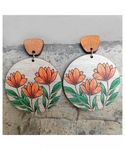 Handmade Bohemian Lightweight Round Wooden Sunflower Dangle Drop Earrings Vintage Boho Wood Geometry Flower Stud Earring for ...