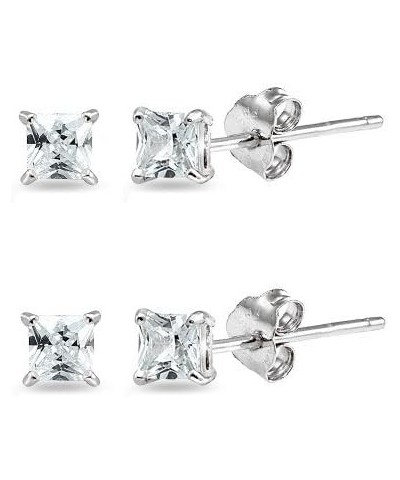 Sterling Silver Tiny 2mm Princess-Cut Square CZ Cartilage Piercing Stud Earrings Jewelry Set for Women Girls Men 2 Pairs - Si...