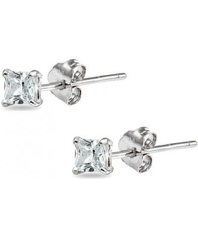 Sterling Silver Tiny 2mm Princess-Cut Square CZ Cartilage Piercing Stud Earrings Jewelry Set for Women Girls Men 2 Pairs - Si...