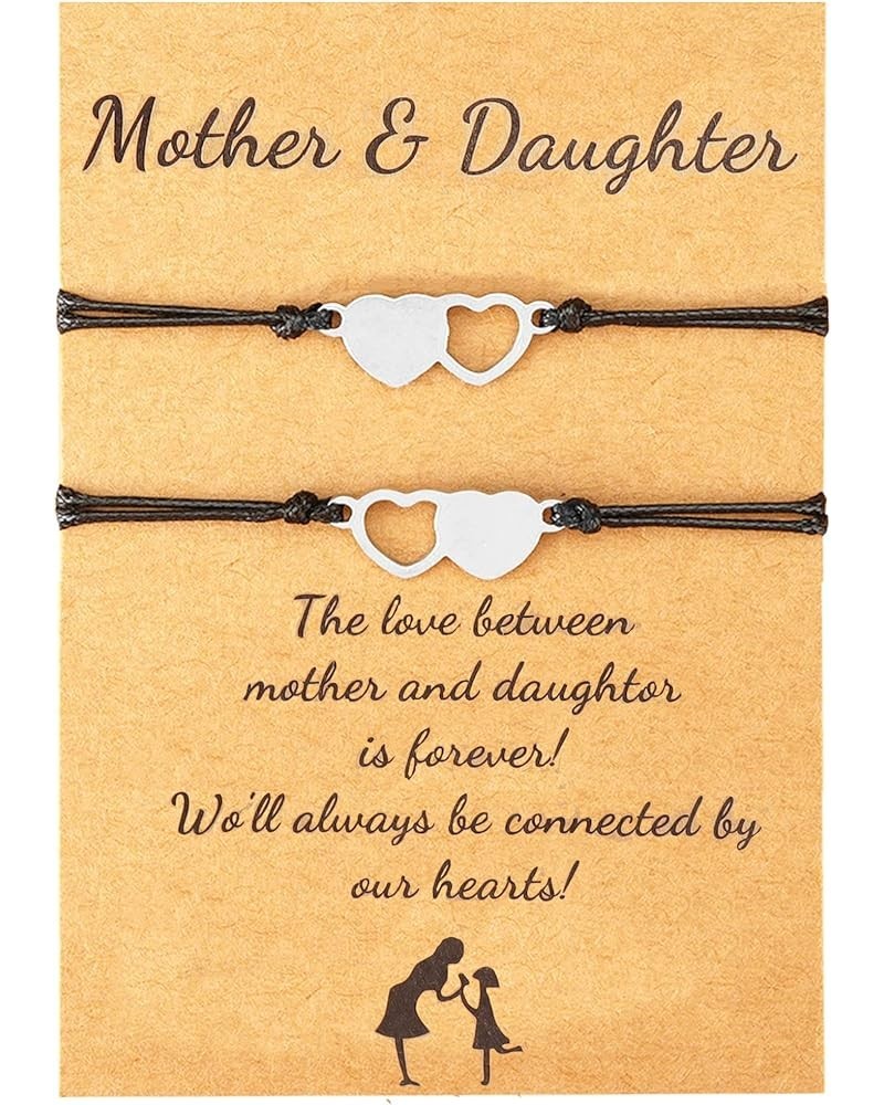 Back to School Gifts Mother and Daughter Bracelets Matching Cutout Heart First Day of School Bracelet Gifts for Friends Mom D...