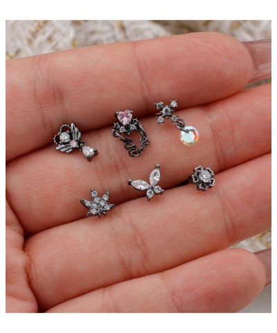 6Pcs G23 Titanium Nose Ring 20G Hypoallergenic Nose Rings Studs L Shaped for Women Men CZ Flower Cross Heart Dangle Nose Ring...