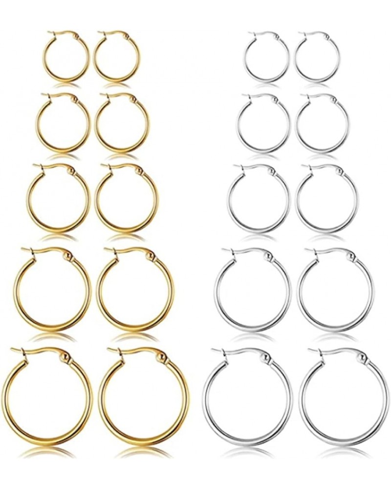 10 Pairs Silver Hoop Earrings Set for Women Surgical Steel Hoop Earrings Lightweight Hypoallergenic Tiny Small Hoops For Girl...