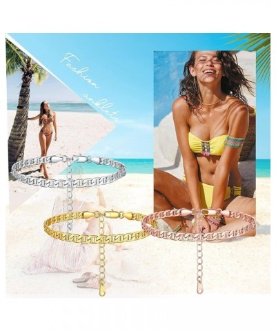 14K Gold Plated Anklet for Women Waterproof Summer Beach Link Chain Anklet Bracelet Adjustable Size for Large Ankle 01.5mm ma...