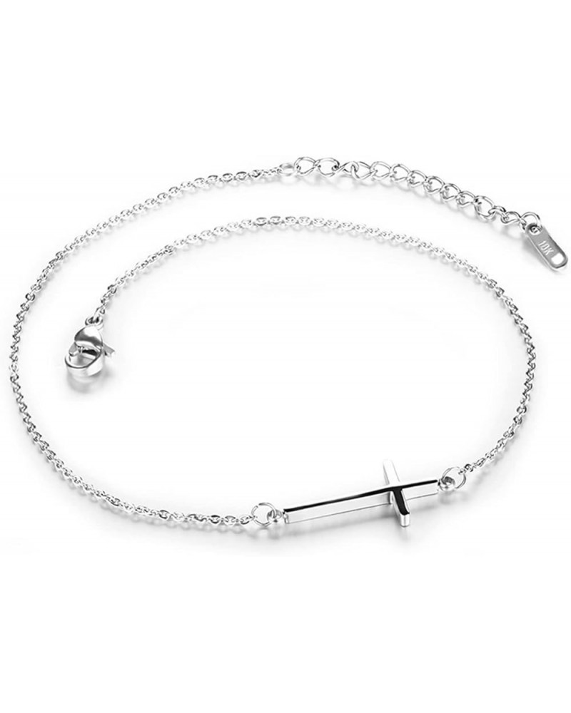 Stainless Steel Chain Simple Cross Anklet Ladies Summer Sandals Jewelry Anklet Anklet Durable Not Fading Silver $14.97 Anklets