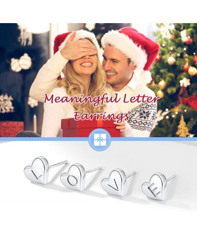 925 Sterling Silver Heart Letter Stud Earrings for Women Initial Earring for Girls with Gift Packaging L $10.06 Earrings