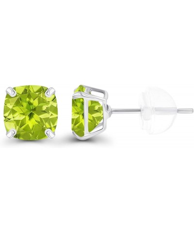 Solid 925 Sterling Silver Gold Plated 6mm Cushion Cut Genuine Birthstone Stud Earrings For Women | Natural or Created Hypoall...