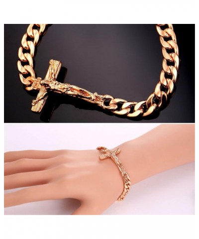 Christian Bracelets Stainless Steel 18K Gold Plated Cross Bracelet, Saint Bendict Bracelet, Rosary Bracelets for Men Women Cr...