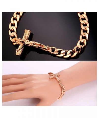 Christian Bracelets Stainless Steel 18K Gold Plated Cross Bracelet, Saint Bendict Bracelet, Rosary Bracelets for Men Women Cr...