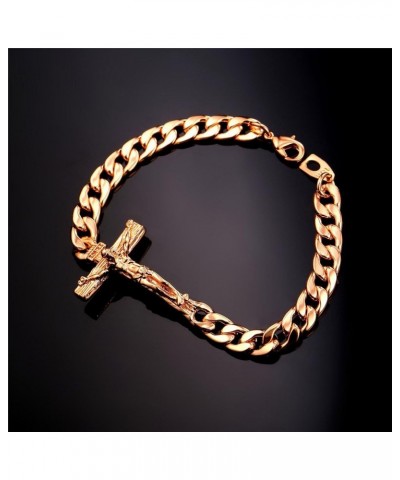 Christian Bracelets Stainless Steel 18K Gold Plated Cross Bracelet, Saint Bendict Bracelet, Rosary Bracelets for Men Women Cr...