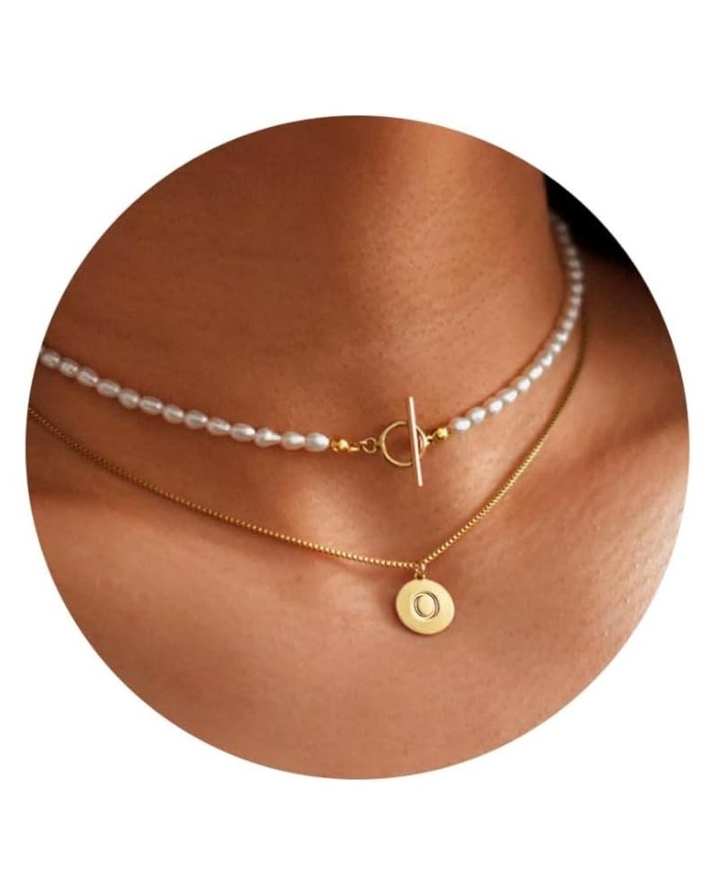 Gold Layered Pearl Initial Necklace for Women - Dainty Gold Initial Choker Chain Necklaces for Women Trendy, Gold Jewelry for...