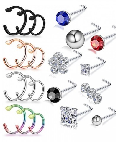 Nose Rings Studs L Nose Rings Screw Nose Rings Nose Bone Studs for Women 18g 20g 22g 14K Gold Plated 21pcs 20g L $10.19 Body ...