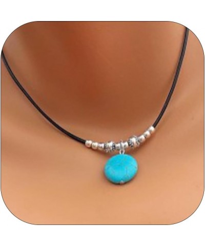 Boho Necklaces for Women Brown Suede Choker Necklace for Women Trendy Boho Layered Leather Necklace Western Turquoise Necklac...