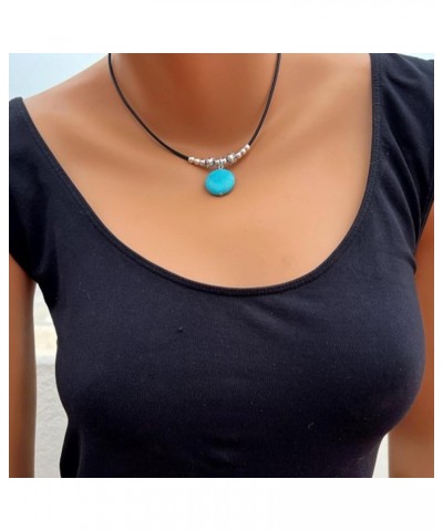 Boho Necklaces for Women Brown Suede Choker Necklace for Women Trendy Boho Layered Leather Necklace Western Turquoise Necklac...