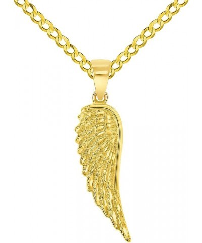 Solid 14k Yellow Gold Textured Angel Wing Charm Pendant with Cable, Curb or Figaro Chain Necklace 18.0 Inches Curb Chain $57....