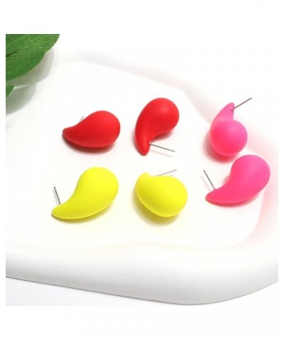 70s 80s Teardrop stud Earrings Colorful Big Tear Earrings Retro Neon Earrings For Women PINK $6.59 Earrings