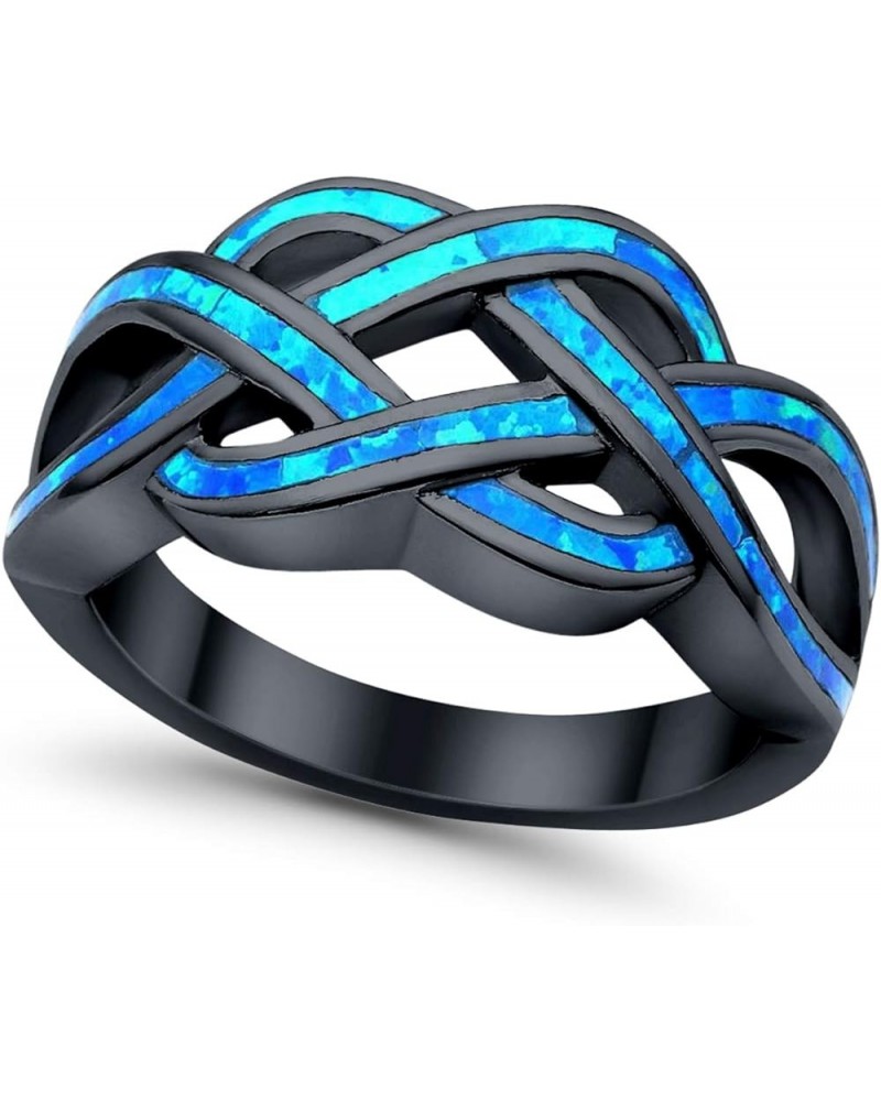 Crisscross Infinity Celtic Created Blue Opal Ring 925 Sterling Silver Black Tone, Lab Blue Opal $17.81 Rings