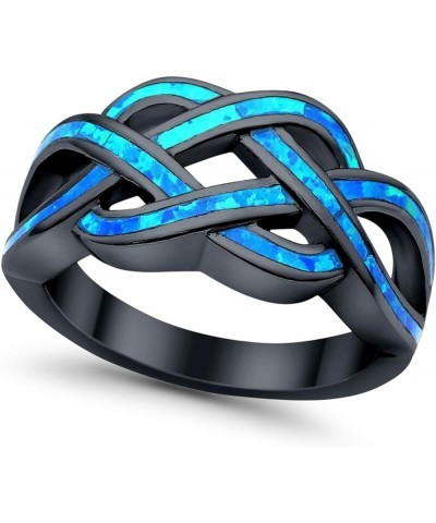 Crisscross Infinity Celtic Created Blue Opal Ring 925 Sterling Silver Black Tone, Lab Blue Opal $17.81 Rings