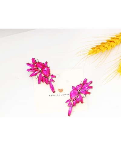 Fancy Rhinestone Statement Earrings Vintage Crystal Drop Dangle Cluster Earrings for Women Girls Fashion Pink $7.95 Earrings