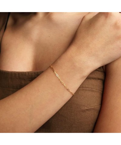 Gold Bracelets for Women, 14k Gold Plated Bracelet for Women Bracelets Sets Dainty Herringbone Paperclip Satellite Box Link C...