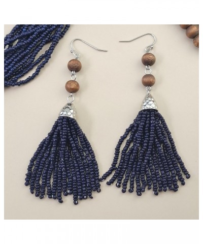 Long Multiple Row Handmade Beaded Statement Necklace with Gift Box (NK-10407) navy blue-set $12.41 Jewelry Sets