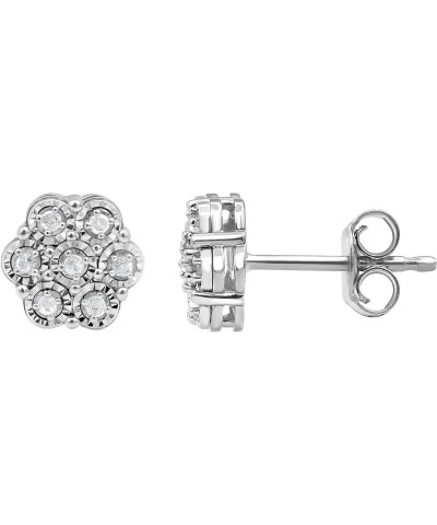 1/10 Carat Diamond Miracle Plate Set Flower Shaped Stud Earrings in 925 Sterling Silver (J-K, I3)) Fashion Jewelry for Women ...