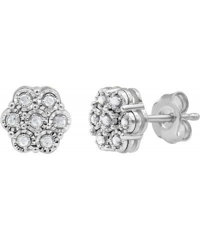 1/10 Carat Diamond Miracle Plate Set Flower Shaped Stud Earrings in 925 Sterling Silver (J-K, I3)) Fashion Jewelry for Women ...