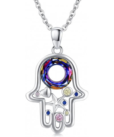 Hamsa Necklace 925 Sterling Silver Hamsa Hand of Fatima Pendant Necklace Protection Lucky Jewelry for Women $19.24 Necklaces