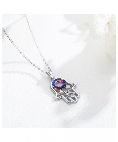 Hamsa Necklace 925 Sterling Silver Hamsa Hand of Fatima Pendant Necklace Protection Lucky Jewelry for Women $19.24 Necklaces