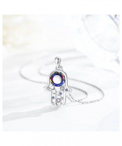 Hamsa Necklace 925 Sterling Silver Hamsa Hand of Fatima Pendant Necklace Protection Lucky Jewelry for Women $19.24 Necklaces