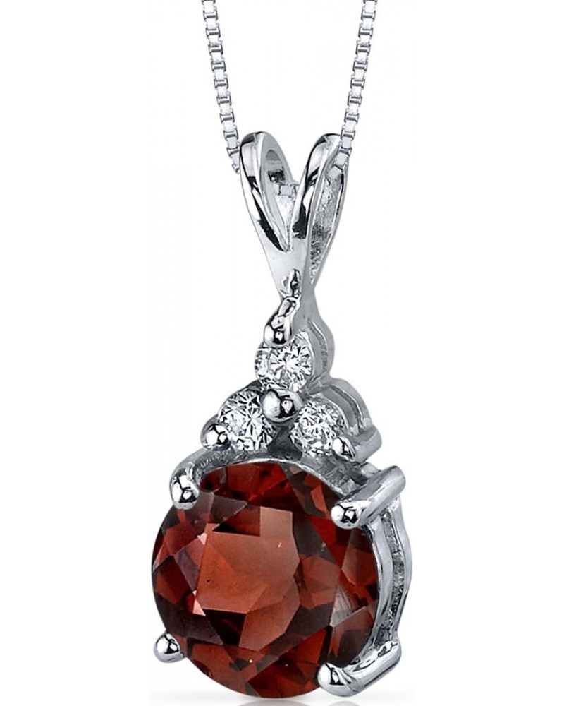 Garnet Pendant Necklace for Women 925 Sterling Silver, Natural Gemstone Birthstone, 2.50 Carats Round Shape 8mm, with 18 inch...