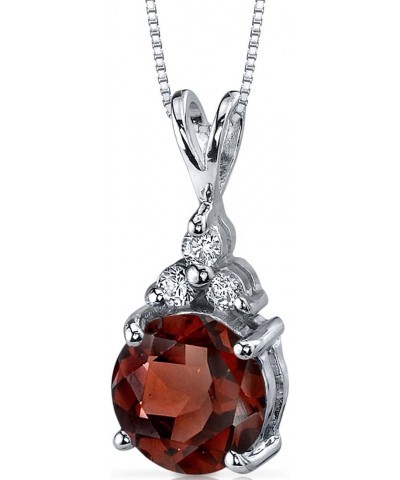 Garnet Pendant Necklace for Women 925 Sterling Silver, Natural Gemstone Birthstone, 2.50 Carats Round Shape 8mm, with 18 inch...