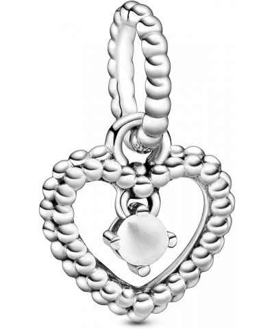 Color Birthday Stone Beaded Heart Crystal 925 Sterling Silver Dangle Charm - 798854 April - Milky White $25.00 Bracelets