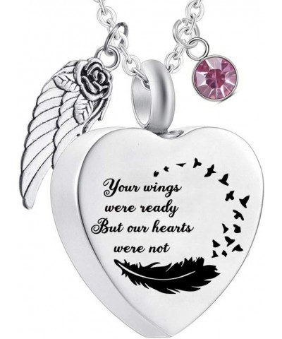 Silver Heart Urn Necklace for Ashes Angel Wings Memorial Cremation Jewelry for Ashes Pendant with Birthstones-Your Wings were...