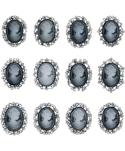 Lot 12pcs Crystal Rhinestone Flower Vintage Victorian Cameo Brooch Pin Set for Women Antique Silver $9.35 Brooches & Pins