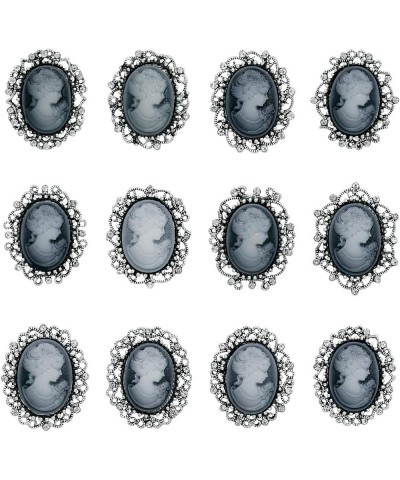 Lot 12pcs Crystal Rhinestone Flower Vintage Victorian Cameo Brooch Pin Set for Women Antique Silver $9.35 Brooches & Pins