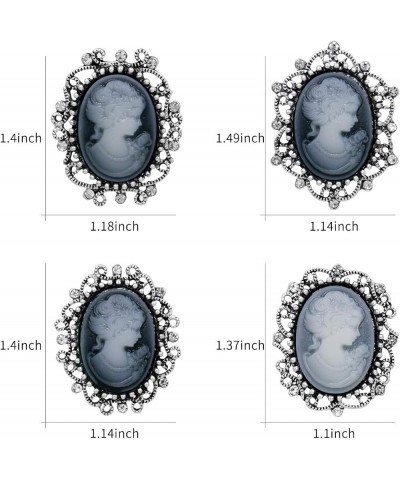 Lot 12pcs Crystal Rhinestone Flower Vintage Victorian Cameo Brooch Pin Set for Women Antique Silver $9.35 Brooches & Pins