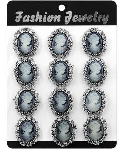 Lot 12pcs Crystal Rhinestone Flower Vintage Victorian Cameo Brooch Pin Set for Women Antique Silver $9.35 Brooches & Pins