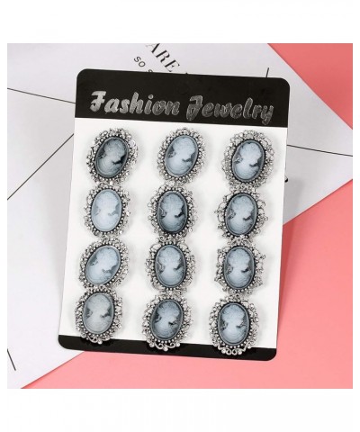 Lot 12pcs Crystal Rhinestone Flower Vintage Victorian Cameo Brooch Pin Set for Women Antique Silver $9.35 Brooches & Pins