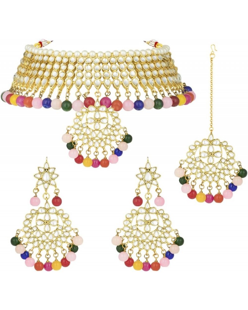 Indian Traditional Maang Tikka with Kundan Necklace Earrings Set Ethnic Wedding Party Designer Jewelry for Women Multi color ...