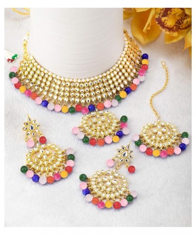 Indian Traditional Maang Tikka with Kundan Necklace Earrings Set Ethnic Wedding Party Designer Jewelry for Women Multi color ...