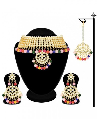 Indian Traditional Maang Tikka with Kundan Necklace Earrings Set Ethnic Wedding Party Designer Jewelry for Women Multi color ...