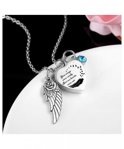 Silver Heart Urn Necklace for Ashes Angel Wings Memorial Cremation Jewelry for Ashes Pendant with Birthstones-Your Wings were...